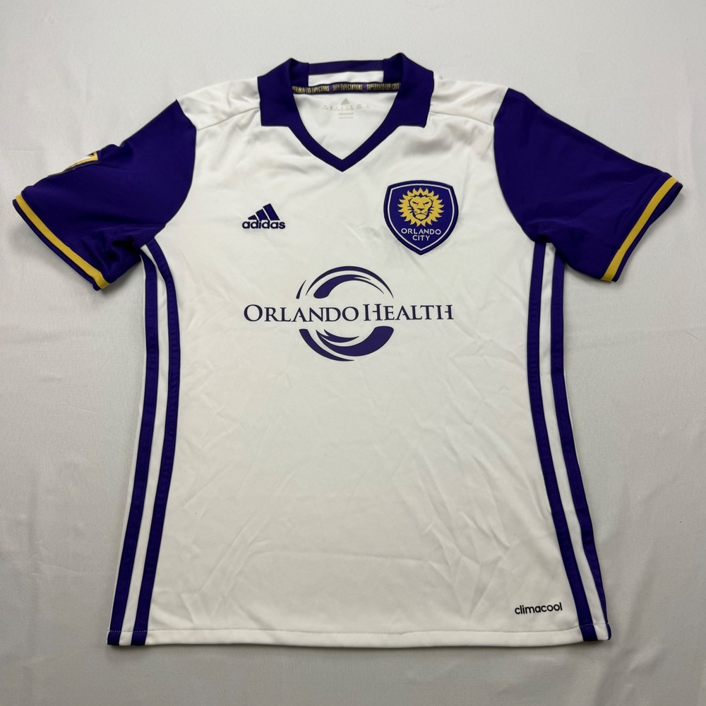 Adidas Orlando City Soccer Jersey Youth Medium White Purple MLS Climacool Away